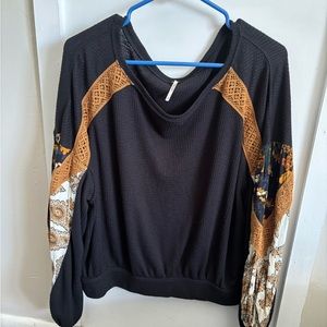free people mixed media bubble sleeve thermal top